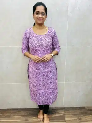 Printed soft cotton top (cotton lining) with handworked yoke (straight cut)