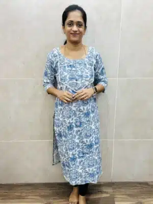 Printed premium flex cotton top with crochet lace work with pintuck work on yoke (Straight cut pattern)