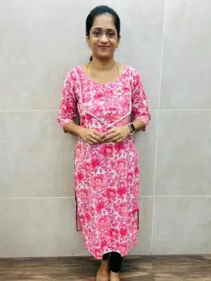 Printed premium flex cotton top with crochet lace work with pintuck work on yoke (Straight cut pattern)