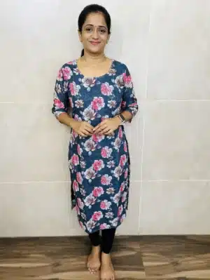 (Black)Printed Hakoba cotton top with cotton lining(straight cut)