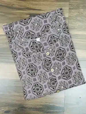 Browinish maroon - Printed cotton top (cotton lining) with pintuck and fancy button on yoke (straight cut)