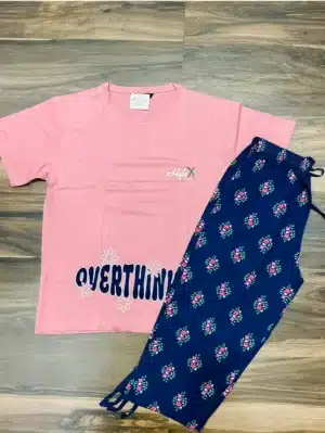 Premium hosiery cotton T-shirt with printed hosiery Capri pant