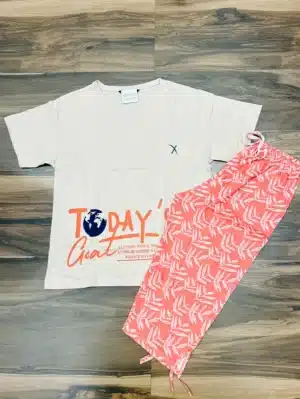 Premium hosiery cotton T-shirt with printed hosiery Capri pant