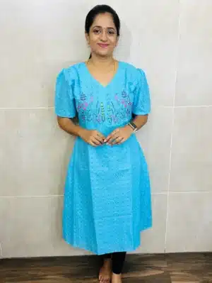 Hakoba cotton top (cotton lining) with beautiful machine embroidered yoke (Aline pattern)