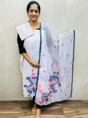 Premium linen top with beautiful digital prints paired with a digital printed linen dupatta and cotton silk bottom