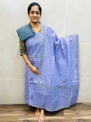 Kota cotton top with allover phulkari embroidery paired with embroidered Kota cotton dupatta and contrast cotton silk bottom