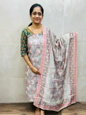 Printed Chanderi silk top paired with printed Chanderi silk duaptta and silk bottom 