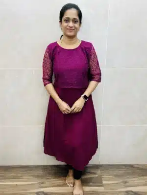 Georgette top with soft net embroidered patchwork on yoke and sleeves (Aline pattern)