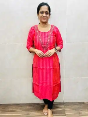 Premium silk cotton top (cotton lining) with handworked yoke (straight cut)