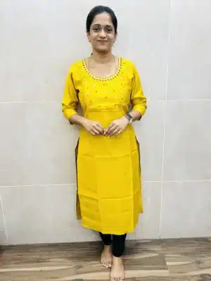 Premium silk cotton top (cotton lining) with handworked yoke (Straight cut)