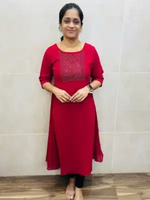 (Rani pink)Georgette top(full crepe lining)with exclusive handwork on yoke(Aline pattern)