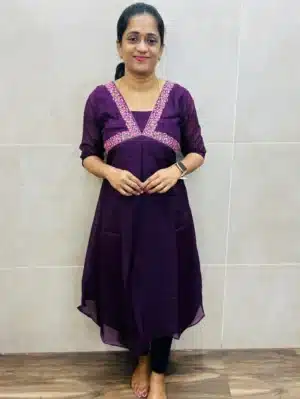 Soft crepe silk top(crepe lining) with beautiful machine embroidered yoke(Aline pattern)