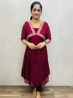Soft crepe silk top(crepe lining) with beautiful machine embroidered yoke(Aline pattern)