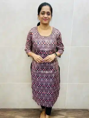 Printed soft tissue silk top (cotton lining) with handworked yoke (straight cut)