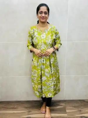 Printed premium silk cotton top (cotton lining) with pintuck work on yoke (straight cut)