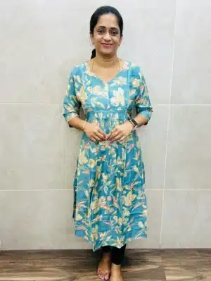 Premium soft Rayon top with crochet lace work and Potli work on yoke (straight cut)