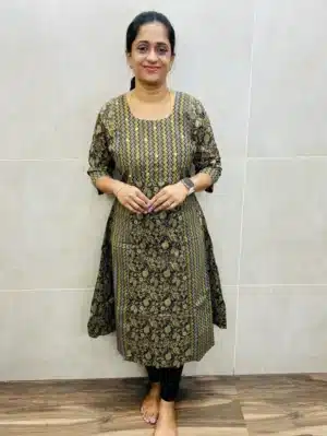 Printed Jaipur cotton top(cotton lining) with handworked yoke(panel cut Anarkali)
