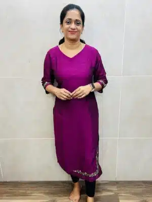 Premium soft crepe silk top (crepe lining) with embroidery work on Daman and sleeves (straight cut)
