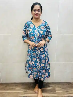 Printed cotton top with all over potli work (A line)