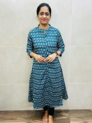 Ikkat printed cotton top with all over fancy buttons (Aline pattern)