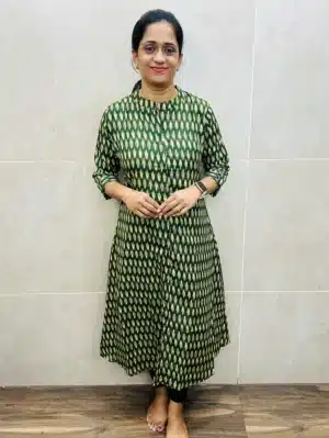 Ikkat printed cotton top with all over fancy buttons (Aline pattern)