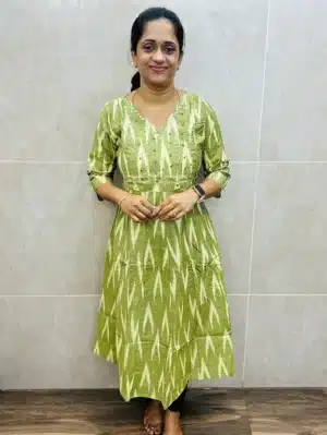 Pure Ikkat cotton top with handworked yoke (16 panel Anarkali)