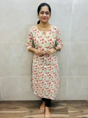 Printed cotton top (cotton lining) with fancy button on yoke (straight cut)