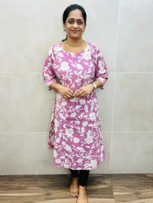 Printed cotton top with Potli work in yoke (Panel cut Aline)