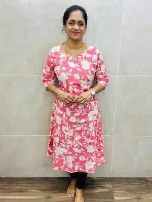 Printed cotton top with Potli work in yoke (Panel cut Aline)