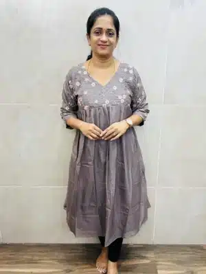 Premium soft silk top (full crepe lining) with exclusive machine embroidered work on yoke and sleeves with pleated pattern (Aline pattern)