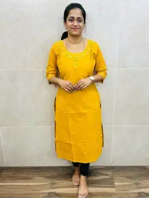 Pure handloom cotton top (cotton lining) with original mirrorworked yoke and sleeves (straight cut)