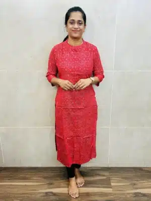 Red - Printed cotton top with all over fancy buttons (straight cut)
