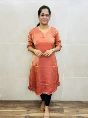 (Peach)Soft georgette organza top(full crepe lining) with embroidered sleeves(Aline pattern)