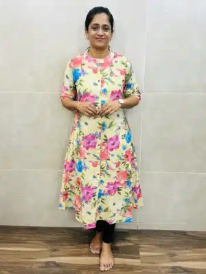 Premium pure cotton top with allover fancy buttons(Aline pattern)