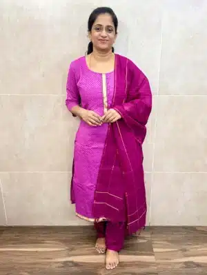 Pure cotton top (cotton lining) with all over thread weavings paired with pure cotton dupatta and cotton bottom (free size)