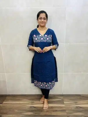 Acoba cotton top with exclusive machine embroidery work in yoke and sleeves(Straight cut)