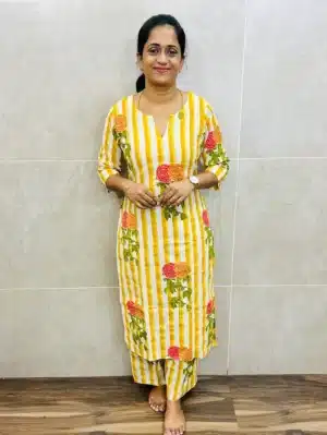 Printed cotton top paired with printed cotton bottom (straight cut)