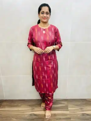 Ikkat cotton top(cotton lining)paired with ikkat cotton bottom(semi palazzo)