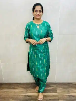 Ikkat cotton top(cotton lining)paired with ikkat cotton bottom(semi palazzo)