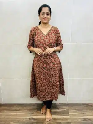 Printed cotton top (cotton lining) with handworked yoke (Anarkali pattern)
