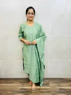 Soft silk top(full crepe lining) with embroidered yoke paired with soft silk dupatta and silk bottom(straight cut)