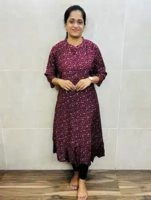 Printed cotton rayon top with allover fancy buttons (Aline pattern)