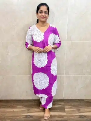 Printed cotton top paired with printed cotton bottom (semi palazzo)
