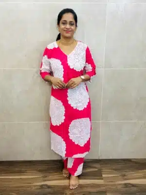 Printed cotton top paired with printed cotton bottom (semi palazzo)