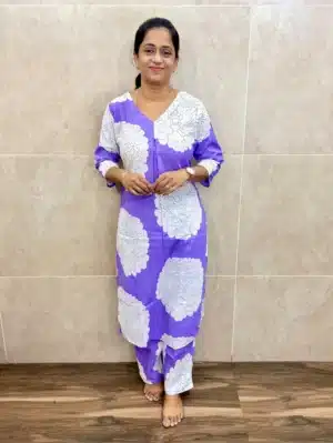 Printed cotton top paired with printed cotton bottom (semi palazzo)