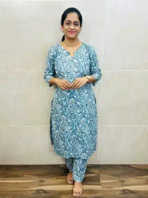 Printed Jaipur cotton top (cotton lining) paired with printed cotton bottom (straight cut)
