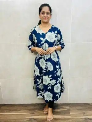 Printed Jaipur cotton top with box pleat and fancy buttons on yoke (Aline pattern)
