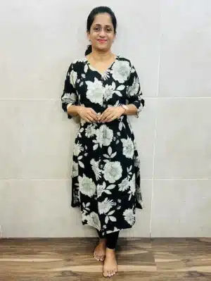 Printed Jaipur cotton top with box pleat and fancy buttons on yoke (Aline pattern)