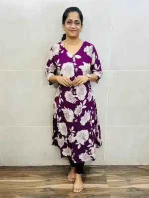 Printed Jaipur cotton top with box pleat and fancy buttons on yoke (Aline pattern)