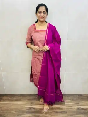 Mangalagiri cotton top (cotton lining) paired with cotton dupatta and cotton bottom